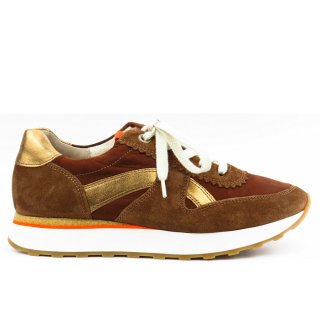 Paul Green Damen Nubuk Nut/Cigar Sneaker In Nut/Cigar Kombi.