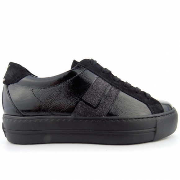Paul Green Damen Lack Glitter Sportlicher Schnürer In Schwarz Paul Green Damen Lack Glitter Sportlicher Schnürer In Schwarz