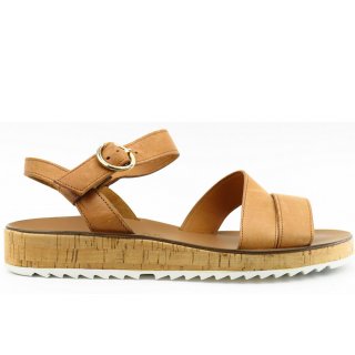Paul Green Damen Easy Calf Cuoio Plt. Kork Sandale In Cuoio