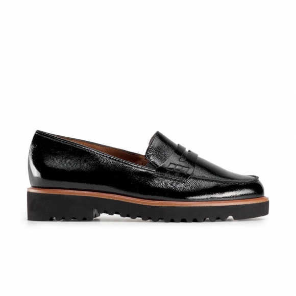 Paul Green Damen-Loafer Carmel Schwarz Lackleder mit Knittereffekt