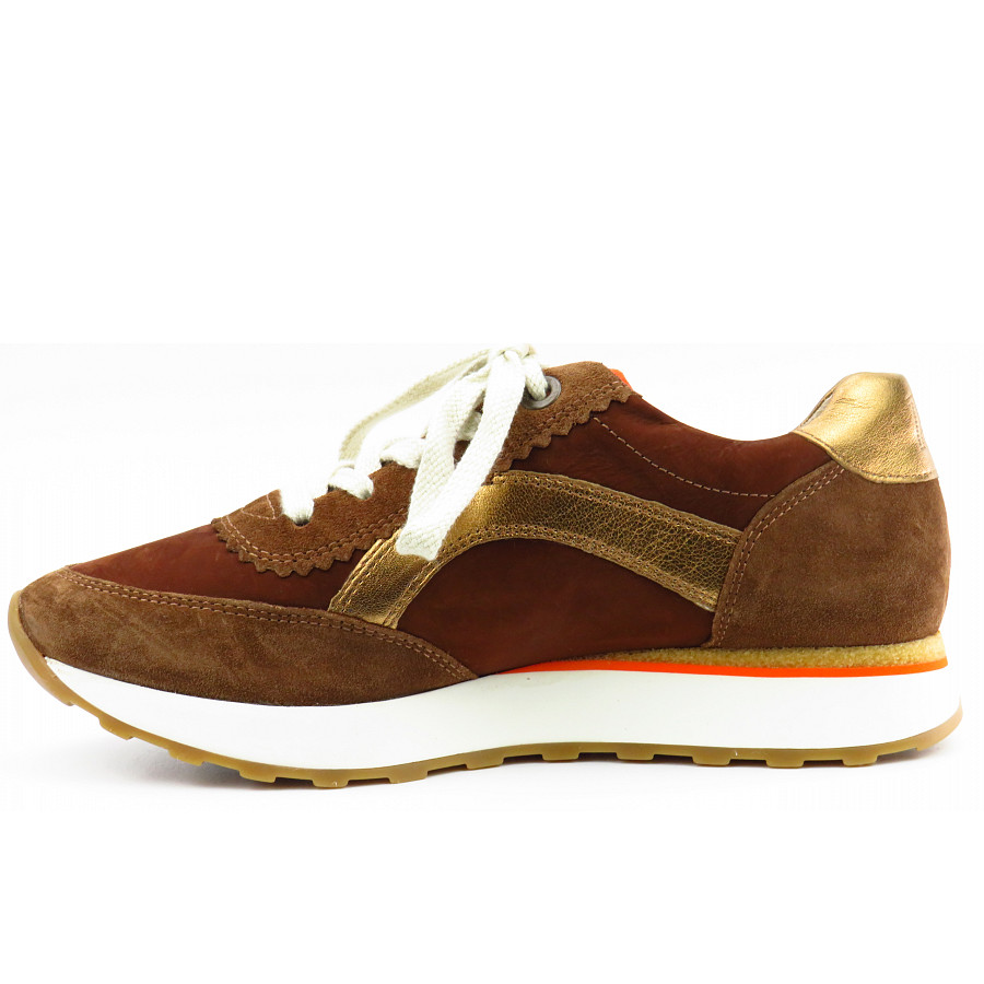 Paul Green Damen Nubuk Nut/Cigar Sneaker In Nut/Cigar Kombi.