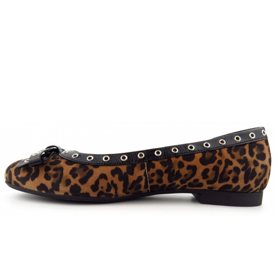 Paul Green Damen Leo Lack Sahara Black Ballerina In Leopard-Muster