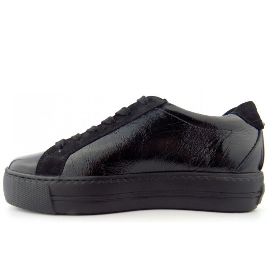 Paul Green Damen Lack Glitter Sportlicher Schnürer In Schwarz