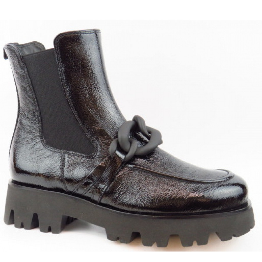 Paul Green Damen Knautschlack Chelsea Boot In 0 Schwarz