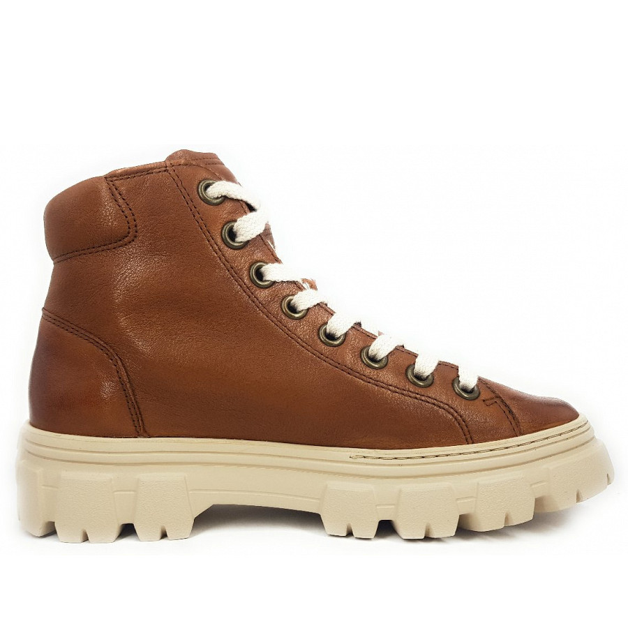 Paul Green Damen Washed Kid Sneaker High In 032 Cognac