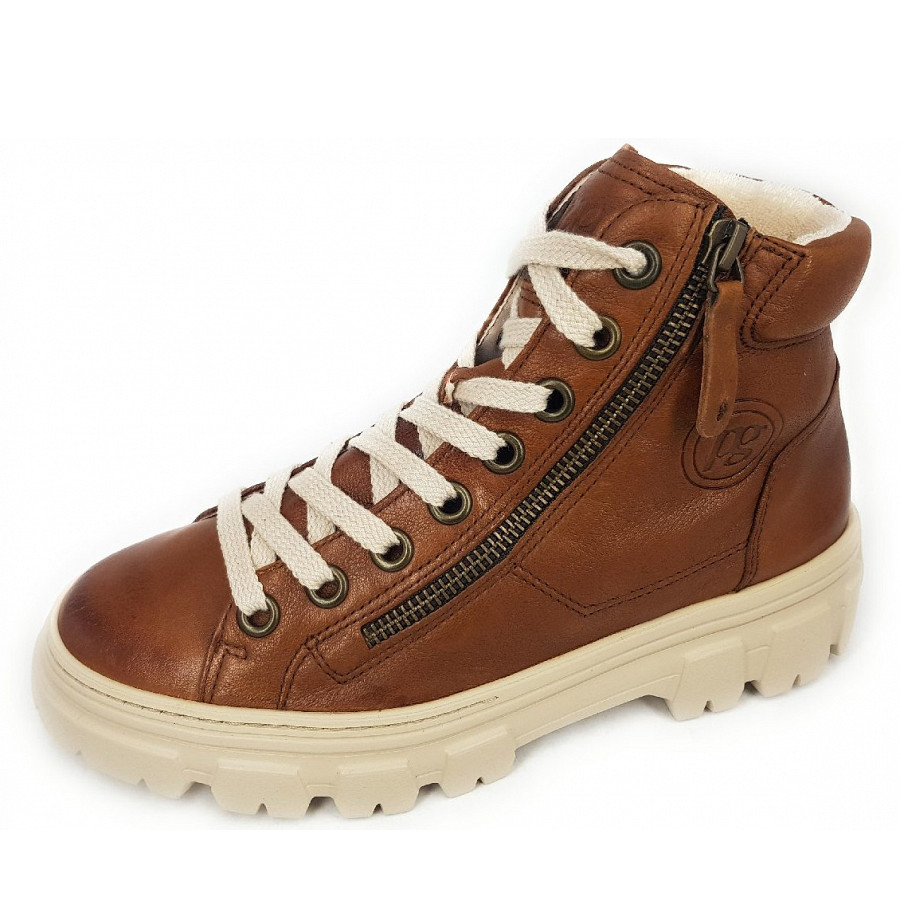 Paul Green Damen Washed Kid Sneaker High In 032 Cognac