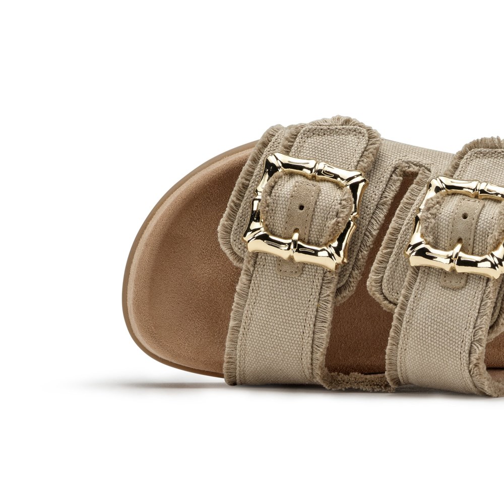 Paul Green Damen-Sandalen Delaney Canvas mit genarbtem Leder