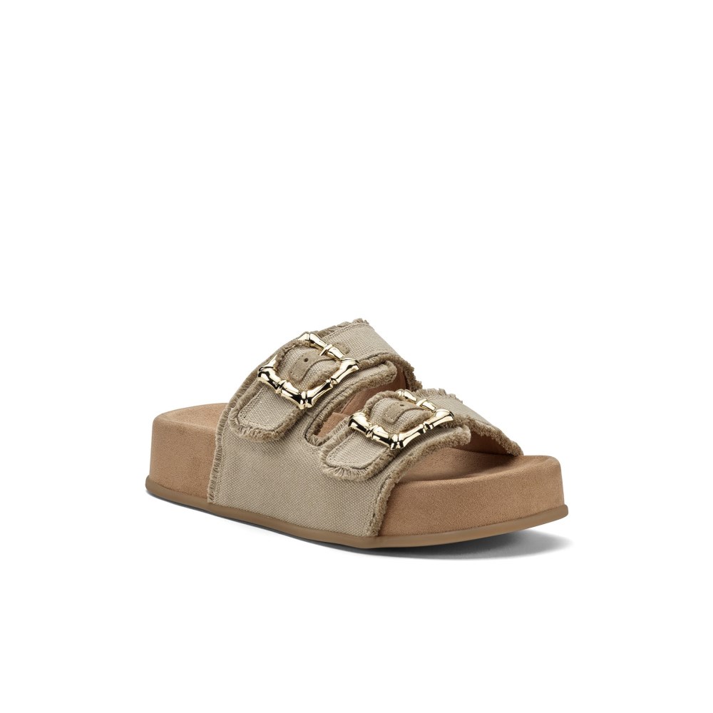Paul Green Damen-Sandalen Delaney Canvas mit genarbtem Leder