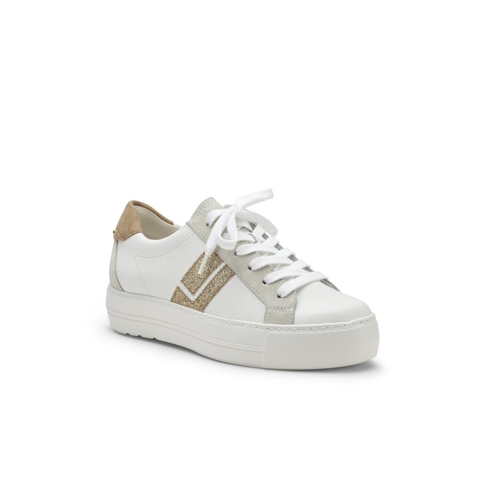 Paul Green Damen-Sneaker Dove Weiß-Sand-Glitzer-Kombination