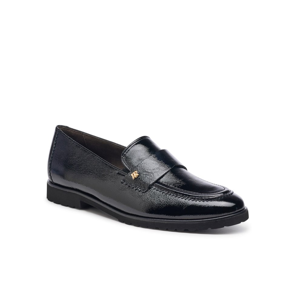 Paul Green Damen-Sneaker Wheaton aus schwarzem Lackleder mit Knittereffekt