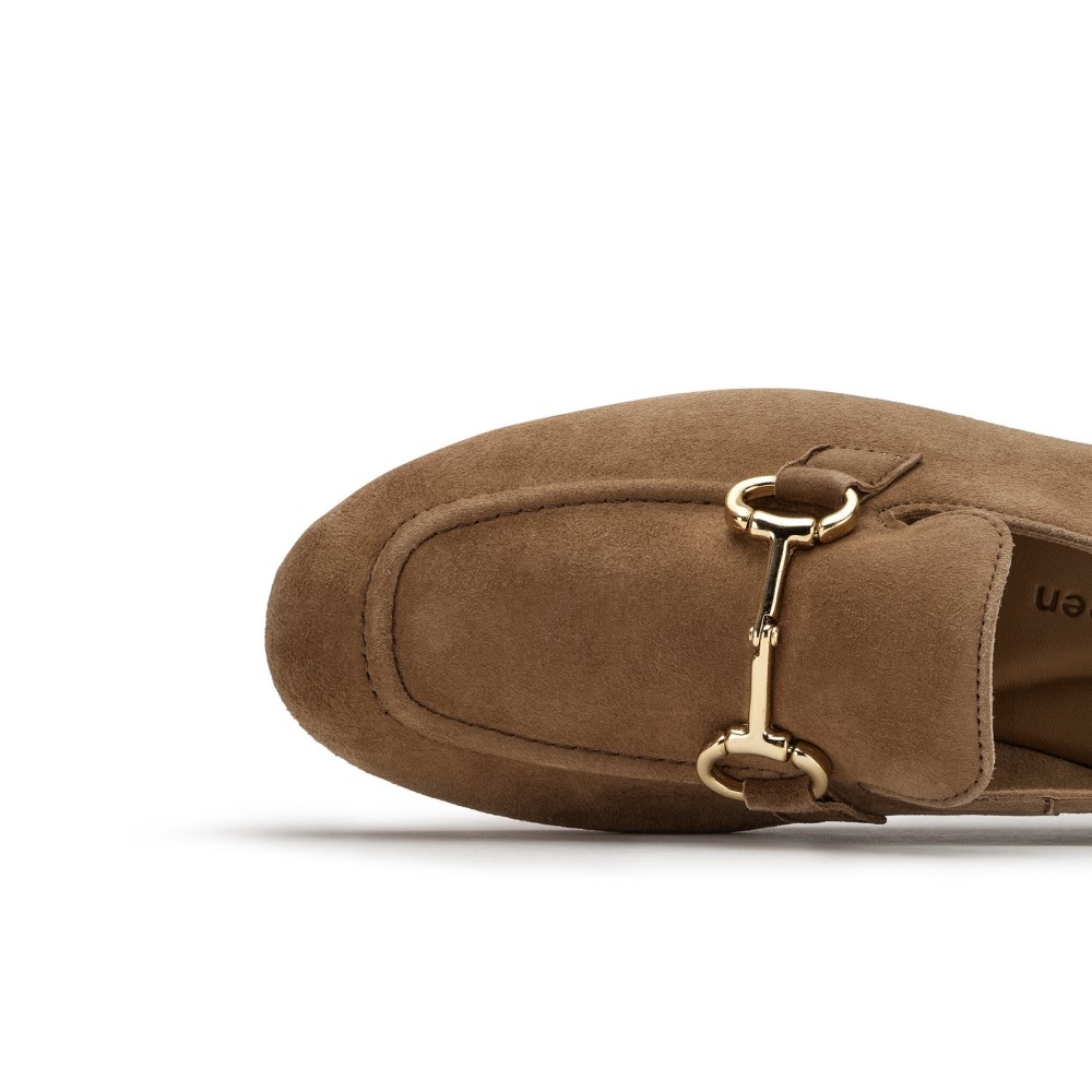 Paul Green Damen-Slipper Daphne flach Nussbraun Wildleder