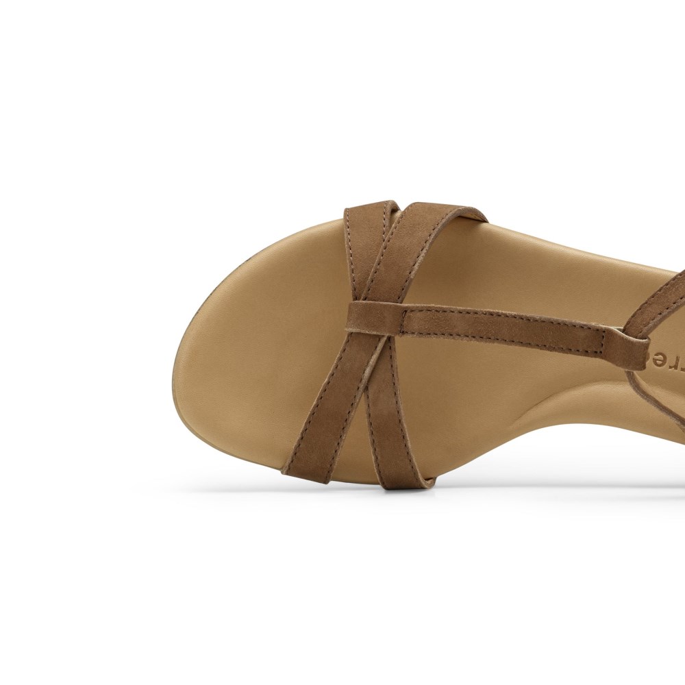 Paul Green Damen-Sandalen Donna mit T-Riemen Nussfarbenes Wildleder
