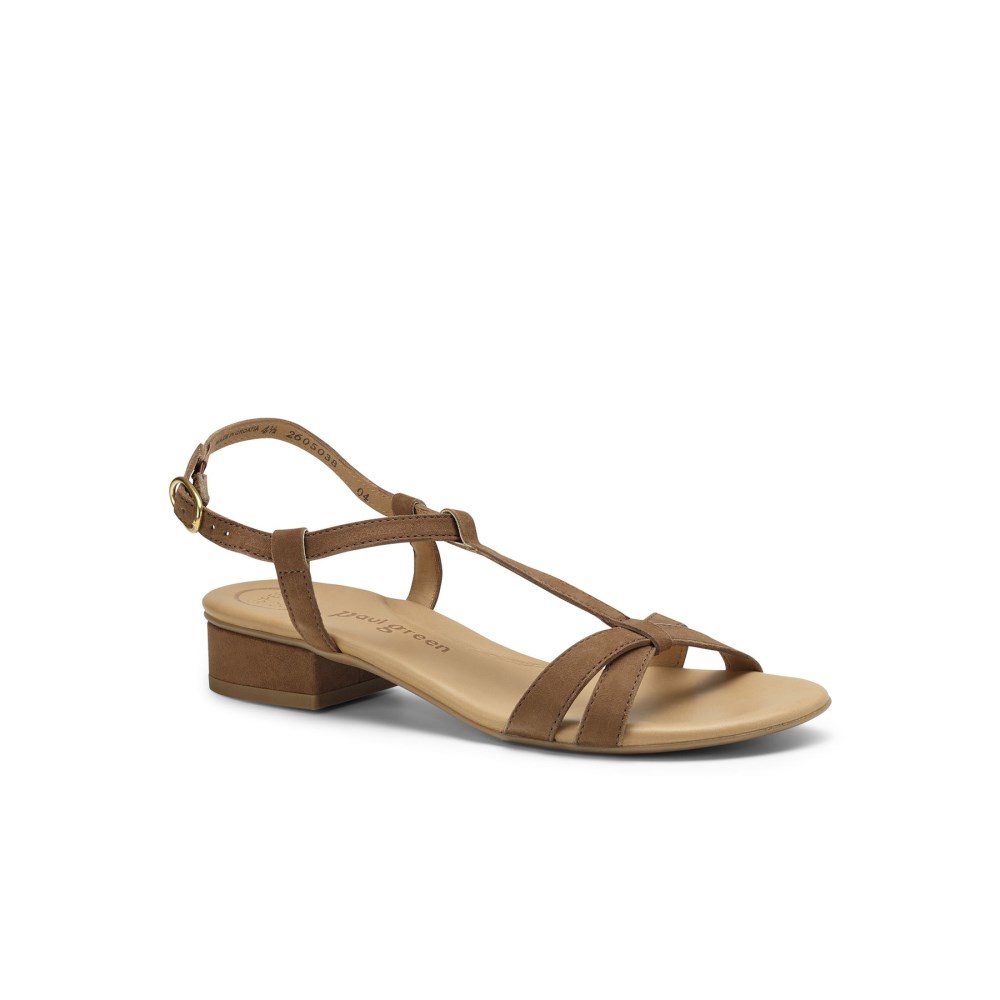 Paul Green Damen-Sandalen Donna mit T-Riemen Nussfarbenes Wildleder